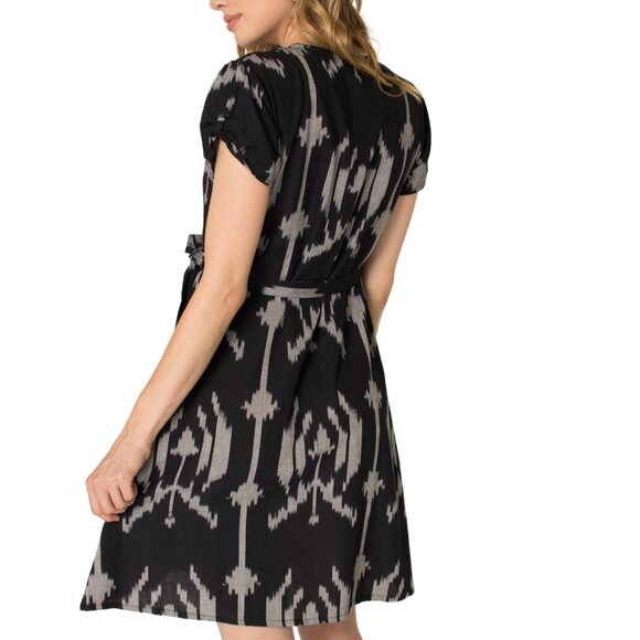 Fair Trade Genuine Ikat Black Cotton Wrap Dress NWT Extra Small Passion Lilie - Picture 10 of 12
